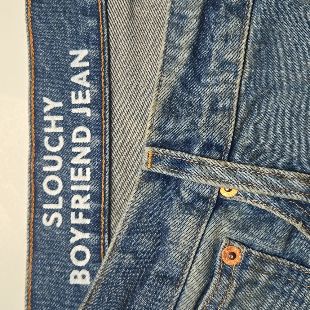 J. Crew Slouchy Boyfriend Blue Jeans with Fashionable Designed Rips-Size 35 - Picture 4 of 8